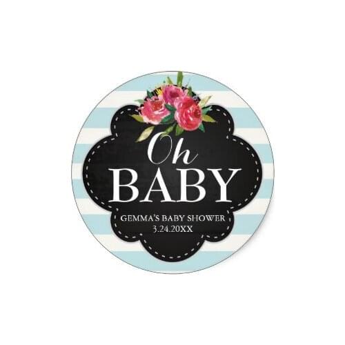 3.8cm Oh Baby Shower Party Favor Sticker - Stripes