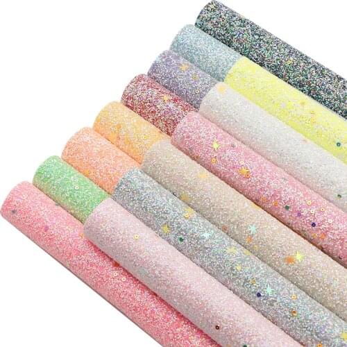 50*140cm Star Sequin Chunky Glitter Faux Synthetic Leather For Bow-knot bags Wallet Phone Cover Scrapbook DIY,c14609