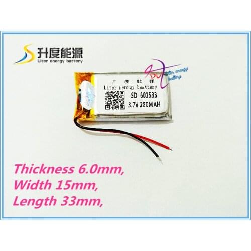 Liter energy battery 3.7V polymer lithium battery 601533 280MAH recording pen point reading pen small camera toy