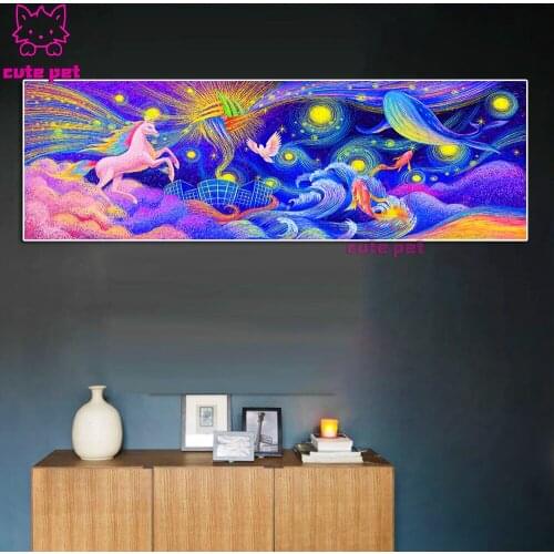 Diamond Painting Rainbow Pegasus starry sky DIY5D Cross Stitch Full Square Round Diamond Embroidery Mosaic Home Decoration large