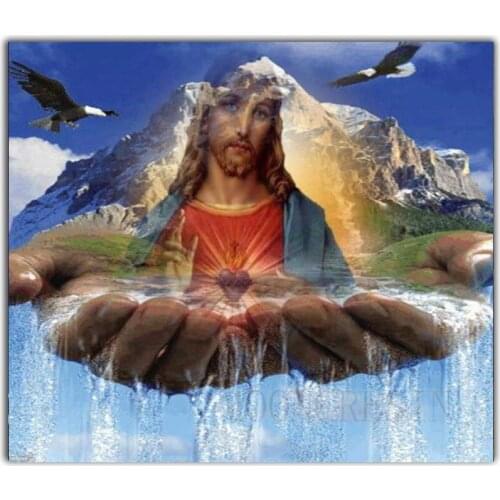 Diy Diamond Painting Cross Stitch Jesus Figure On The Palm Needlework Diamond Embroidery Full Round Mosaic Decoration Resin Kits