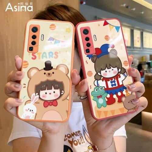 ASINA Tempered Glass Case For VIVO X50 60 30 Pro Cover Cartoon Bumper Fashion Liquid Cases For Vivo Z5X Z1Pro iQOO Neo Y17 V17