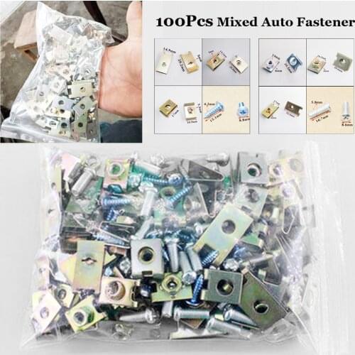 100Piece Auto Fasteners Car Body Door Panel Trims Fixed Screw U Type Gasket Clips Premium Metal Universal Accessory