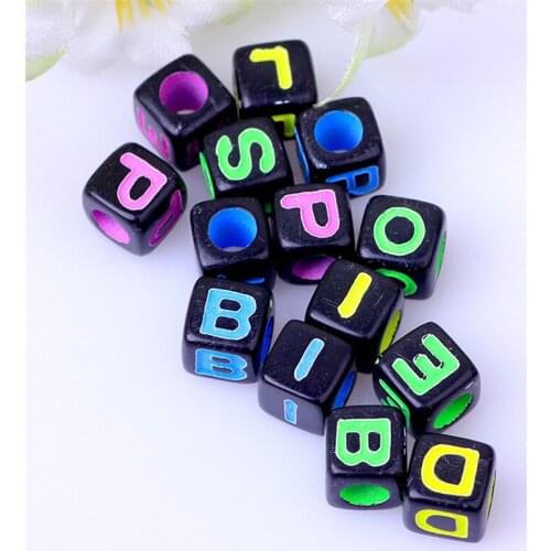 Free Shipping 1900PCS/Lot 7*7MM Black with Colorful Printing Acrylic Letter Beads Squre Cube Plastic Alphabet Jewelry Beads