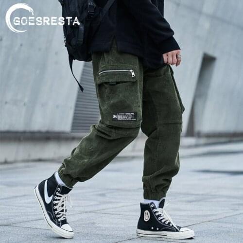 Hip Hop Vintage Corduroy Cargo Pants Men Streetwear 100%cotton Harem Trousers Jogger Sweatpant 2020 Harajuku Autumn men pants