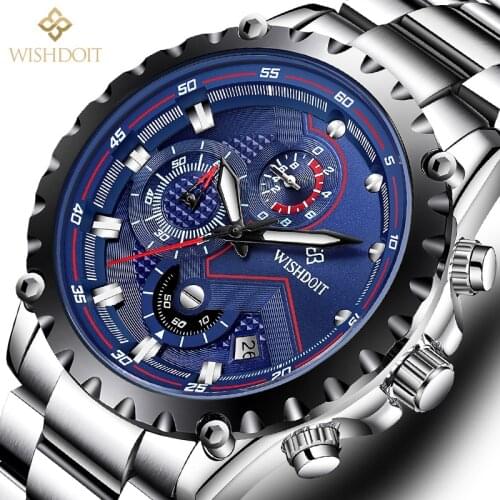 WISHDOIT Mens Luxury Watch Sports Luminous Waterproof Chronograph Quartz Military Wrist Watch men Stainless Steel часы мужские