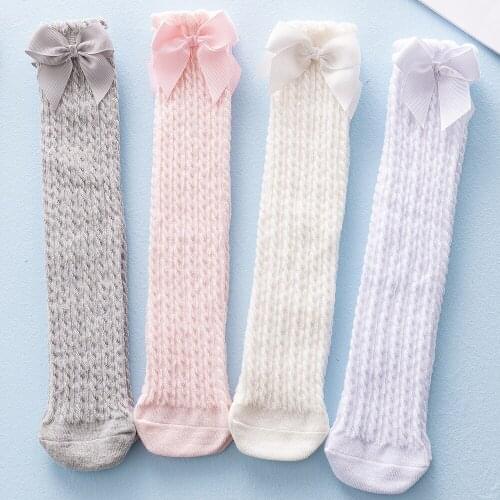 Hosiery for Baby Straight Bowknot Sock Children Popular Breathable Cotton Velvet Wind Sock Girl Knee High Mesh Sock