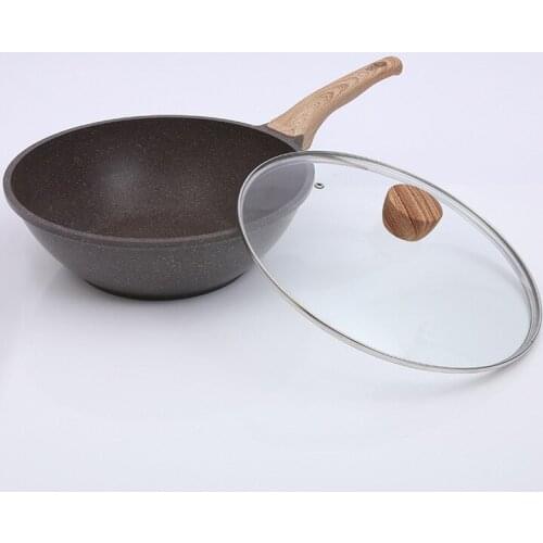 Korean-style wok non-stick cooker non stick pan Aluminum Alloy Glass Cover General Use for Gas and Induction Cooker