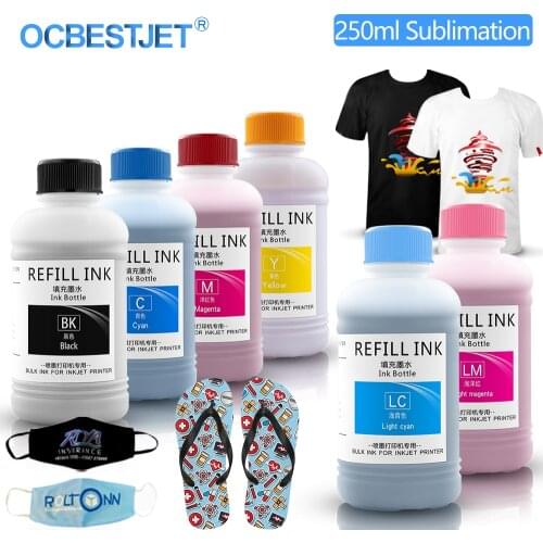 6x250ml Sublimation Ink Bottle For Epson P50 P60 T50 1390 1400 L800 Ciss Ink Heat Transfer Heat Press Sublimation Ink For Epson