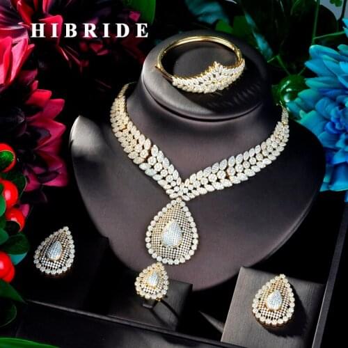 HIBRIDE Big Luxury Design Gold Color Women Bridal Jewelry Set Dress Necklace Earring Jewelry Set For Party Gits N-883