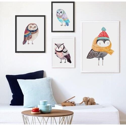 07G Simple Cute Watercolor Bird Owl A4 A3 Canvas Art Painting Print Poster Picture Wall Baby Child Room Home Decoration Murals