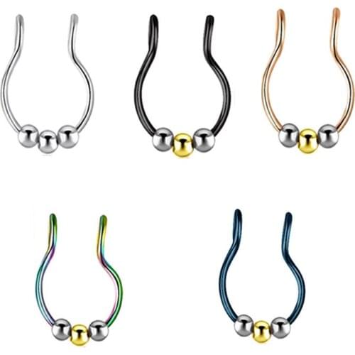 1Pc Stainless Steel Fake Nose Ring Hoop Septum Rings C Clip Lip Ring Earring for Women Fake Piercing Body Jewelry Non-Pierced