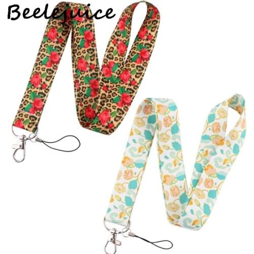 Leopard Rose Flowers Neck Strap Lanyards ID badge card holder keychain Mobile Phone Strap Gift Ribbon webbing necklace Gifts