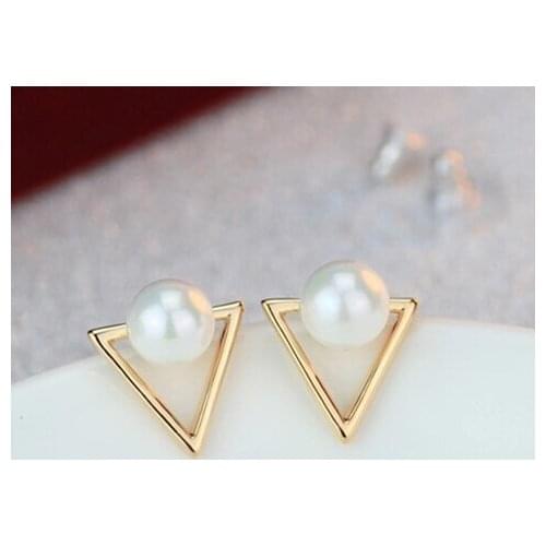 Hot Sale Trendy Nickel Free Earrings Fashion Jewelry 2017 Pearl Earrings For Women Brincos Oorbellen Cute Triangle Stud Earrings