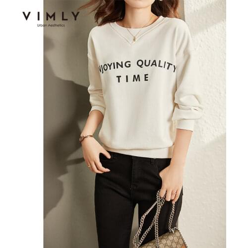 Vimly Fashion Women Sweatshirt Casual Hoode Solid Letter Printed Loose Autumn Clothes Vintage Female Pullover moletom F9236