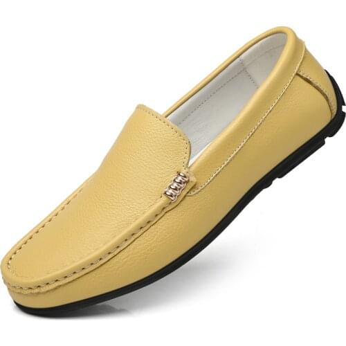 Men casual shoes Summer Mens Genuine Leather Fashion Breathable Peas Shoes black white all-match wear-resistant shoes