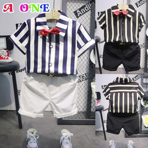Thanksgiving outfits christmas clothes 2019 summer fashion striped shirt + shorts 2 pcs set Party costume 90-130cm z104