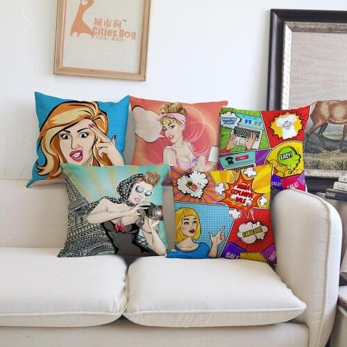 Cartoon Pop art character cushion cover Pillow linen illustration Works Home sofa Decoration cushions covers Pillowcase cojines
