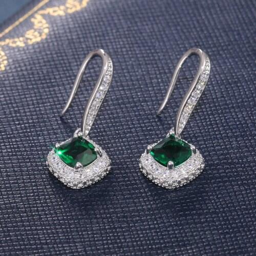 New Trendy Luxury Silver Color Square Drop Earring Wedding Bridal Accessories Shine Zircon Stone Elegant Women Jewelry