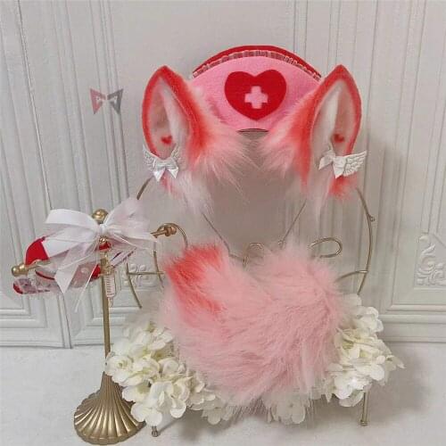New Black Nurse Cosplay Cat Bunny Neko Ears Hairhoop Angel Style Hat For Halloween Christmas Game Party Sotume Accessories
