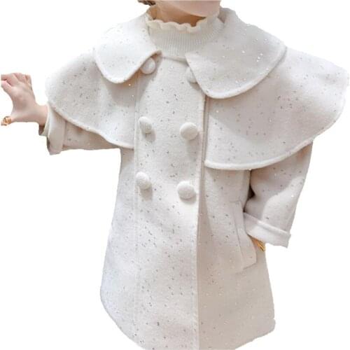 Baby girl vintage small fragrance woolen coat kids children winter cloak polka dot long overcoat