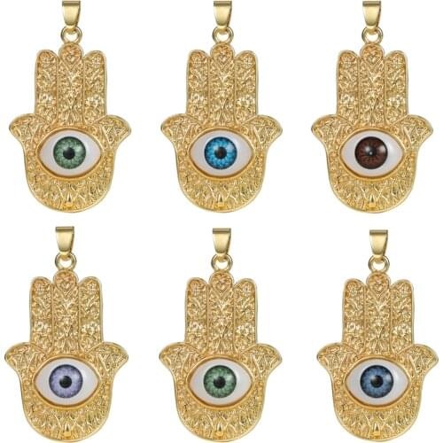 Gold Copper Hamsa Charms Evil Eyes Pendants Greek Eyes Charms Pendant For DIY Necklace Bracelets Earrings Accessories Jewelry