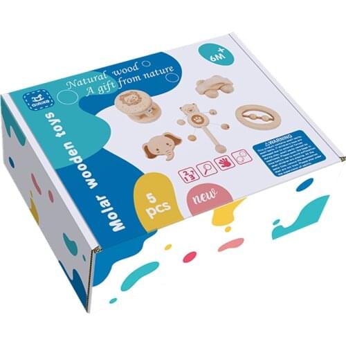 Baby Rattle 5pcs set Toddler Molar Wooden Toys High Quality Beech Without Paint Log Noise Maker Toy Infant Toys 6 12 months Gift