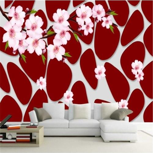 Custom 3D Wallpapers Roll Modern Wall Papers Home Decor Peach Branches WallPaper Red Stone Pattern Living Room TV Wall Wallpaper
