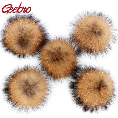 Geebro 5pcs DIY Pompon 13-18cm 20cm Raccoon And Fox Fur Pom Poms Fur Balls For Knitted Hat Cap Beanies And Scarf Real Fur Pompom