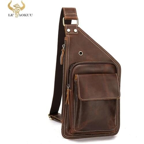 Hot Men Thick Crazy horse Leather Vintage Cross-body Chest Sling Bag Design Travel One Shoulder Bag Daypack For Men Male 1318