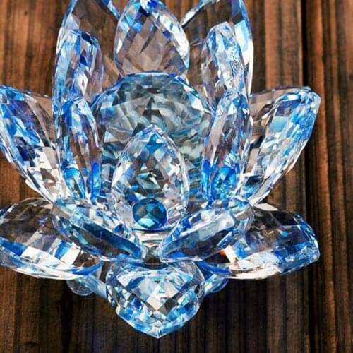 Lovely Jewelry Artificial Blue Crystal Glass Lotus Feng shui paperweight 140mm Art&collection Birthday party gifts for Kids Gem