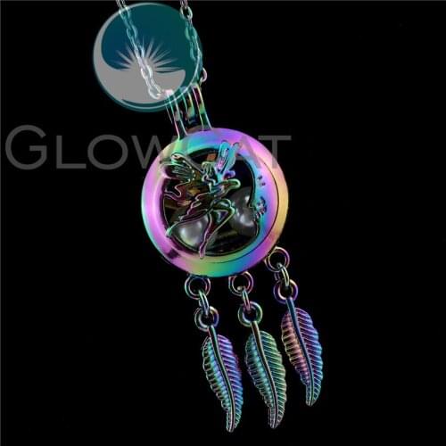 R-C800 Rainbow Color Moon Beauty Girl Dream Catcher Beads Cage Pendant Perfume Diffuser Aromatherapy Pearl Cage Locket Necklace
