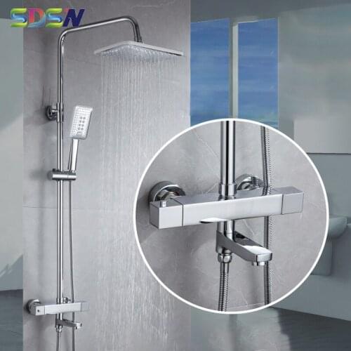 SDSN Chrome Bathtub Faucets Solid Brass Bathroom Mixer Faucet Wall Mounted Thermostatic Shower Set Chrome Shower System