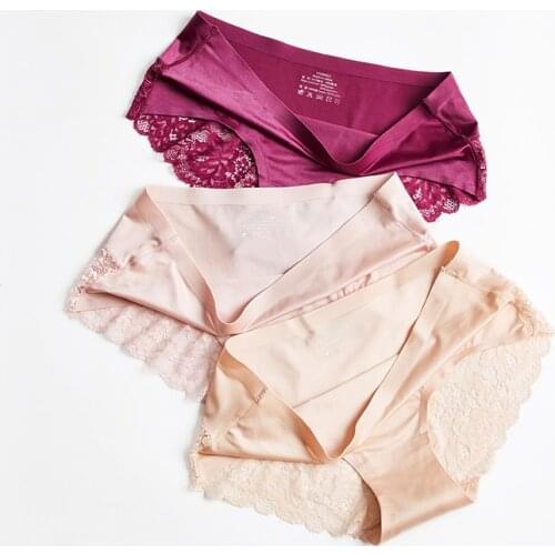 Sexy Women Lace side Underwear Seamless Breathable Briefs Nylon for Girls Ladies Cotton Crotch Solid Color Lingerie1 Piece