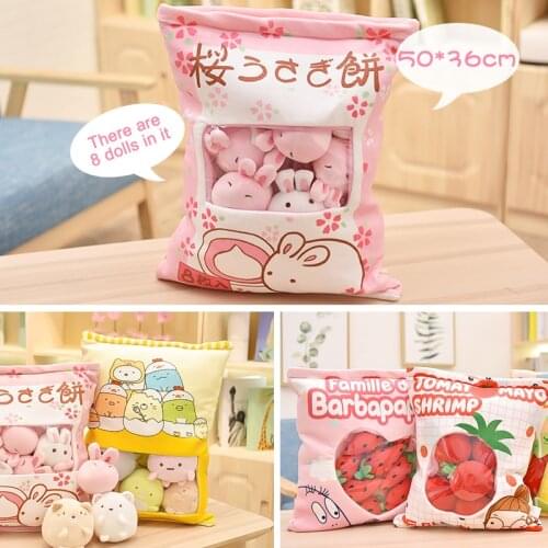 A Bag Of 8pcs Snack Pudding Mini Animal Balls Cat Dinosaur Pink Bunny Plush Pillow Doll Creative Anime Throw Pillow Kids Gift