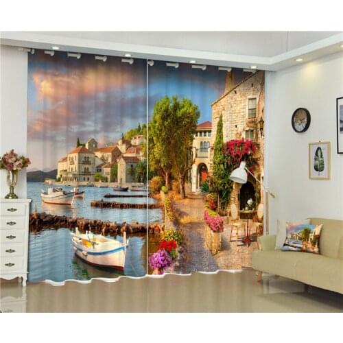 Morden Blackout Window Curtain Beautiful seaside city 3D Curtains For Bedding room Living room Hotel Drapes Cortinas De Sala
