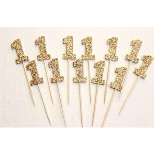 First Birthday Cupcake Toppers. Gold or Silver Glitter. 1st Birthday - First Birthday - Anniversary.Custom number