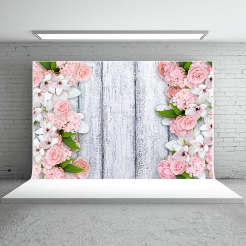 VinylBDS ValentineS Day Photography Background 5x7ft Wood Planks Photography Backdrop Pink Flower Cotton Photo Backgrounds