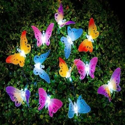 12 20 LED IP44 waterproof Solar Powered Butterfly Light Fibre OpticOutdoor String Led solar amp string holiday garden decoration