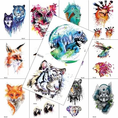 Watercolor Animal Temporary Tattoos Tiger Leopard Sticker Waterproof Sheets Tattoo For Men Body Art Chest Legs Hands Tatoo