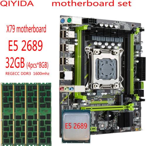 X79 Motherboard Set With LGA2011 Combos Xeon E5 2689 CPU 4pcs x 8GB = 32GB Memory DDR3 RAM Radiator 1600Mhz PC3 12800R