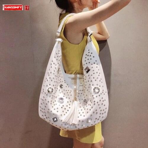 Diamond Female Bag 2020 New Fashion Women Handbag Leather Large Capacity Ladies Rhinestone Shoulder Bag Casual Belt Drill Bags