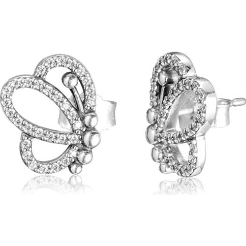 925 Sterling Silver Butterfly Outlines Original Stud Earrings For Women Bead Charm Gift DIY Jewelry 2019 Spring