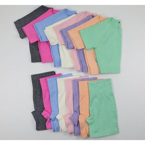 2Pcs Seamless Women Yoga Set Sportswear Workout Clothes Athletic Wear Sports Suit High Waist Shorts Gym Legging Fitness Crop Top