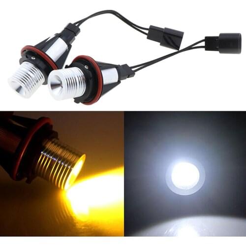 1Pc E39 E60 E87 X5 LED Angel Eye Ring Marker Side Light White Yellow LED With Bulb Connector Cable New