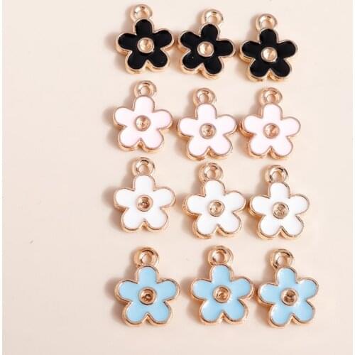 10pcs 10*12mm Cute Tiny Enamel Flower Charms Necklaces Earrings Making Accessories Alloy Plant diy Pendants Jewelry Findings