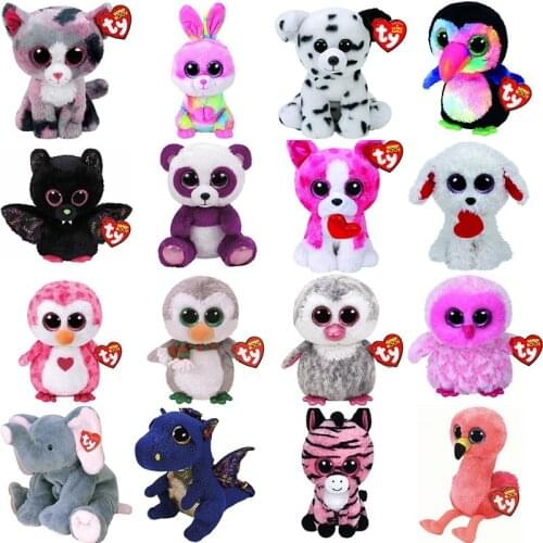 25cm Ty Beanie Stuffed Plush Animals Doll Unicorn Owl Dinosaur Bat Fox Big Eye Soft Toys Girl Birthday Gift