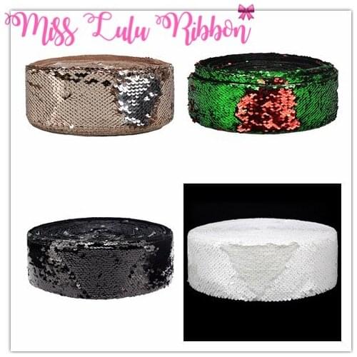 3"75mm Double Color Reversible Sequin Ribbon Colorful Red with Green Hair Band Making DIY Christmas Bowknots 25yards/roll