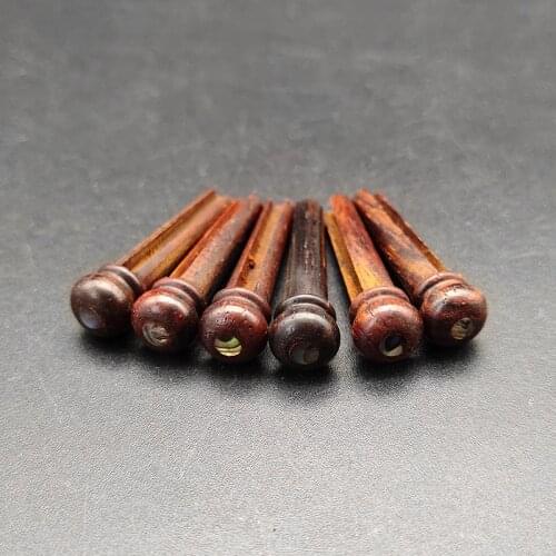 6Pcs Pure Cocobolo Wood Acoustic Guitar Bridge Pins Abalone Pearl Dot Inlay Durable Guitar String Nails Pin Guitarra Accessories