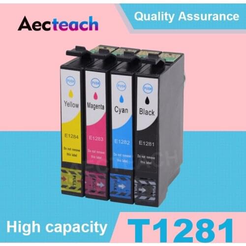 Aecteach Refillable Ink cartridge for EPSON T1281 T1282 T1283 T1284 stylus S22 SX125 SX13 SX235W SX435W SX425W Printer Inkjet